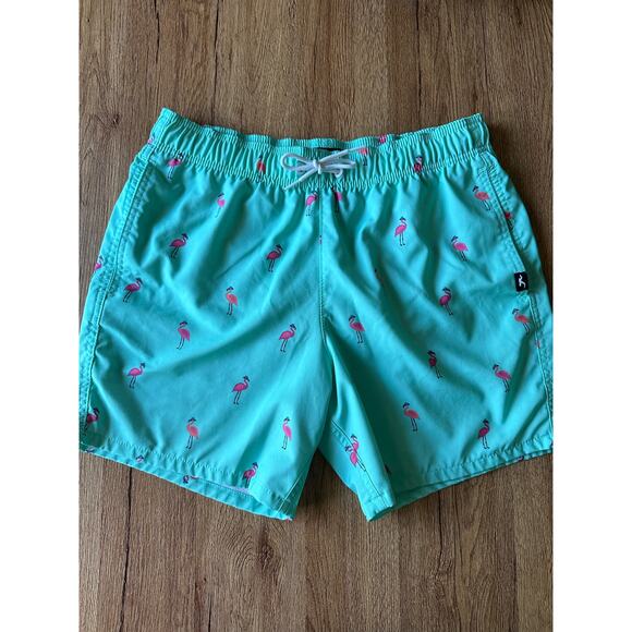 Hollister Men's Teal Blue Flamingo Swim Shorts Size Medium - Picture 1 of 5